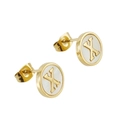 18K gold plated stainless steel stud earrings with white shell and letter X design - Letter X / Gold