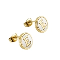 18K gold plated stainless steel stud earrings with letter E on white shell inlay - Letter E / Gold