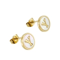 18K gold plated stainless steel stud earring with letter Y and white shell inlay - Letter Y / Gold