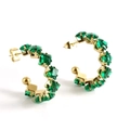 Pendientes en C bañados en oro de 18K con circonitas cuadradas verde esmeralda - Chapado al Vacío 18K / Verde Esmeralda (512)