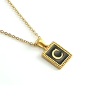 Collar minimalista de acero inoxidable chapado en oro 18K con colgante cuadrado letra C negro - Letra C (Incluye Cadena)