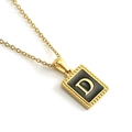 Collar de acero inoxidable oro 18K con colgante cuadrado negro y letra D dorada - Letra D (Incluye Cadena)
