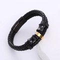Bracciale da uomo in pelle nera intrecciata con chiusura magnetica in acciaio inossidabile - Nero Oro