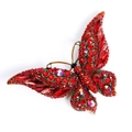 Vintage red crystal butterfly brooch with golden base and sparkling rhinestone wings - Red