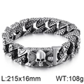 Pulsera cubana de calavera hip hop para hombre en acero inoxidable de 215 mm y 16 mm - 215x16mm / Color Acero