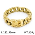 Pulsera de cadena cubana dorada de acero inoxidable con cierre de calavera para hombre - 220x16mm / Dorado