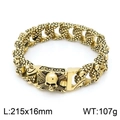 Pulsera cubana de calavera dorada para hombre, 215mm, acabado de acero pulido - 215x16mm / Dorado Aceitado