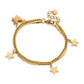 Golden double-layer bracelet featuring star and butterfly charms on snake and O-chains - Gold