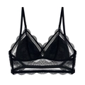 Black lace triangle bralette with delicate floral patterns and thin shoulder straps - XL / Black
