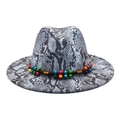 Detail of snakeskin pattern wool felt hat with colorful bohemian beaded ethnic band - M (56-58cm) / Blue