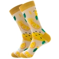Mid-calf cotton socks in cream with lemon pattern and ginger yellow heel accents - Size 38-45 / Yellow Lemon