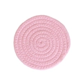 Detail of pink woven cotton coaster showing spiral texture and durable thick fiber material - Pink