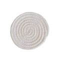Detailed top view of a round beige woven cotton coaster with spiral braided texture - Diameter 8cm / Off-white