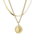 Dubbellaagse 18k vergulde halsketting met platte slangenketting en kroonhanger - Gouden Dubbele Laag Kroon Hanger Ketting (KN232333-Z)