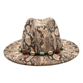 Snake skin pattern fedora hat with turquoise and shell beaded bohemian style band - M (56-58cm) / Beige