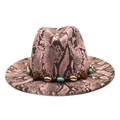 Sombrero fedora con estampado de serpiente rosa y negro y banda de piedras étnicas - M (56-58cm) / Rosa