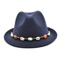 Chapeau Fedora en feutre bleu foncé avec ruban bohème orné de perles de turquoise - M (56-58cm) / Bleu marine