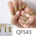 Detail of QF543 nail stickers featuring olive green and white daisy flower patterns - QF543