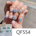 Detail of QF554 blue matte nail stickers with daisy dots and heart patterns - QF554