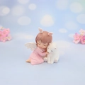 Pink hair angel girl figurine hugging a white polar bear resin statue home decor - Pink Annie Warmth (Hugging Polar Bear)