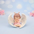 Cute angel girl figurine with white wings and pink dress for cake decoration and desk ornament - Pink Annie Praying (Big Wings)