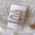 Set di 3 fermagli per capelli in resina con glitter argento e clip dorate su cartoncino - 19# Set Sakura Bianco Luna da 3