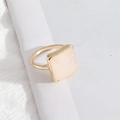 Minimalist gold alloy ring featuring a large square pale beige gemstone in a high-gloss finish - Large Size Pink Quartz