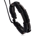 Handgefertigtes schwarzes Lederarmband im minimalistischen Retro-Geflecht-Stil für Herren - Schwarz