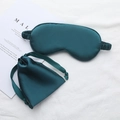 Dark green imitation silk sleep eye mask set with matching drawstring storage pouch - Dark Green