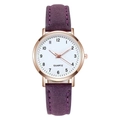 Detailed close-up of quartz watch with rose gold case and purple suede leather strap - Purple