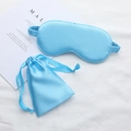 Faux silk sleep eye mask and matching drawstring pouch set in light blue finish - Sky Blue