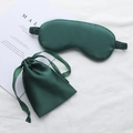 Dark green faux silk sleep mask set with matching drawstring storage pouch - Trend Green