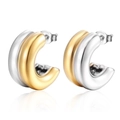 Elegante zweifarbige C-förmige Edelstahl-Ohrringe in Gold und Silber mit Spiegelung - Bicolor Gold Silber Stil (MS-055)
