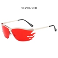 Lunettes de soleil sans monture en forme de flamme rouge avec cadre en argent - Argent/Rouge