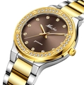 Miss Fox Damen-Quarzuhr mit silber-goldem Metallband und braunem Zifferblatt mit Strass - Gold Silber Bicolor Braunes Zifferblatt