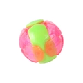 Elastic rubber pet ball toy with colorful geometric segments and built-in bell - Pink Green and Orange