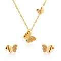 Golden butterfly jewelry set featuring matte and polished necklace and stud earrings - Gold