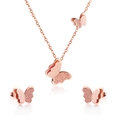 Rose gold butterfly jewelry set including polished and frosted necklace and earrings - Rose Gold