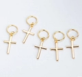 Set of five gold-finished metal cross charms with open rings for hair styling - Cross / Gold