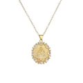 Golden religious oval pendant necklace with marquise zircon stones and Madonna relief - Marquise Zirconia Border Style