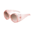 Pink oversized round sunglasses with unique pleated texture and gradient lenses - Transparent Pink Frame Gradient Tea Lens