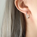 Silver-toned U-shaped titanium steel hoop earrings with an elegant white pearl inlay - Steel White Pearl