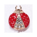 Red ladybug brooch with gold accents and sparkling crystals for women's shirts - Style 7 (NO.7)