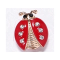 Creative red and gold ladybug brooch pin with six sparkling crystals on a textured fabric - Style 9 (NO.9)