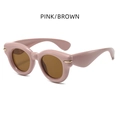 Pink and brown fashion oversized sunglasses with thick frame and gold metal studs - Pink/Brown (PINK/BROWN)
