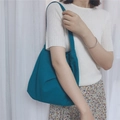Peacock blue canvas shoulder bag for women in a minimalist, casual underarm style - Lake Blue