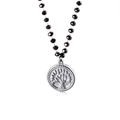 Collana Albero della Vita con perle di vetro nere e ciondolo in argento inciso - Stile Albero della Vita Traforato 3 (KN109594-Z)