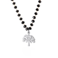 Collana Albero della Vita con perline nere sfaccettate e ciondolo argento su bianco - Stile Albero della Vita Traforato 1 (KN109592-Z)