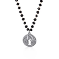 Tree of Life necklace featuring black faceted beads and a silver cutout pendant design - Tree of Life Hollow Style 2 (KN109593-Z)