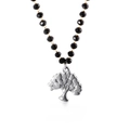 Collana Albero della Vita con perle di vetro nero sfaccettate e ciondolo argento - Stile Albero della Vita Traforato 5 (KN109596-Z)